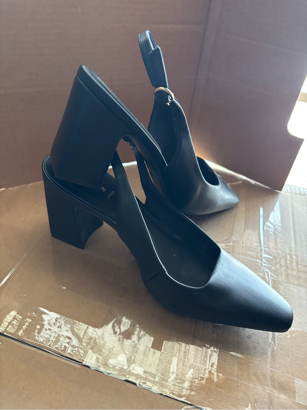 Anne Klein Black Pointed Slingback Block Heel Pumps